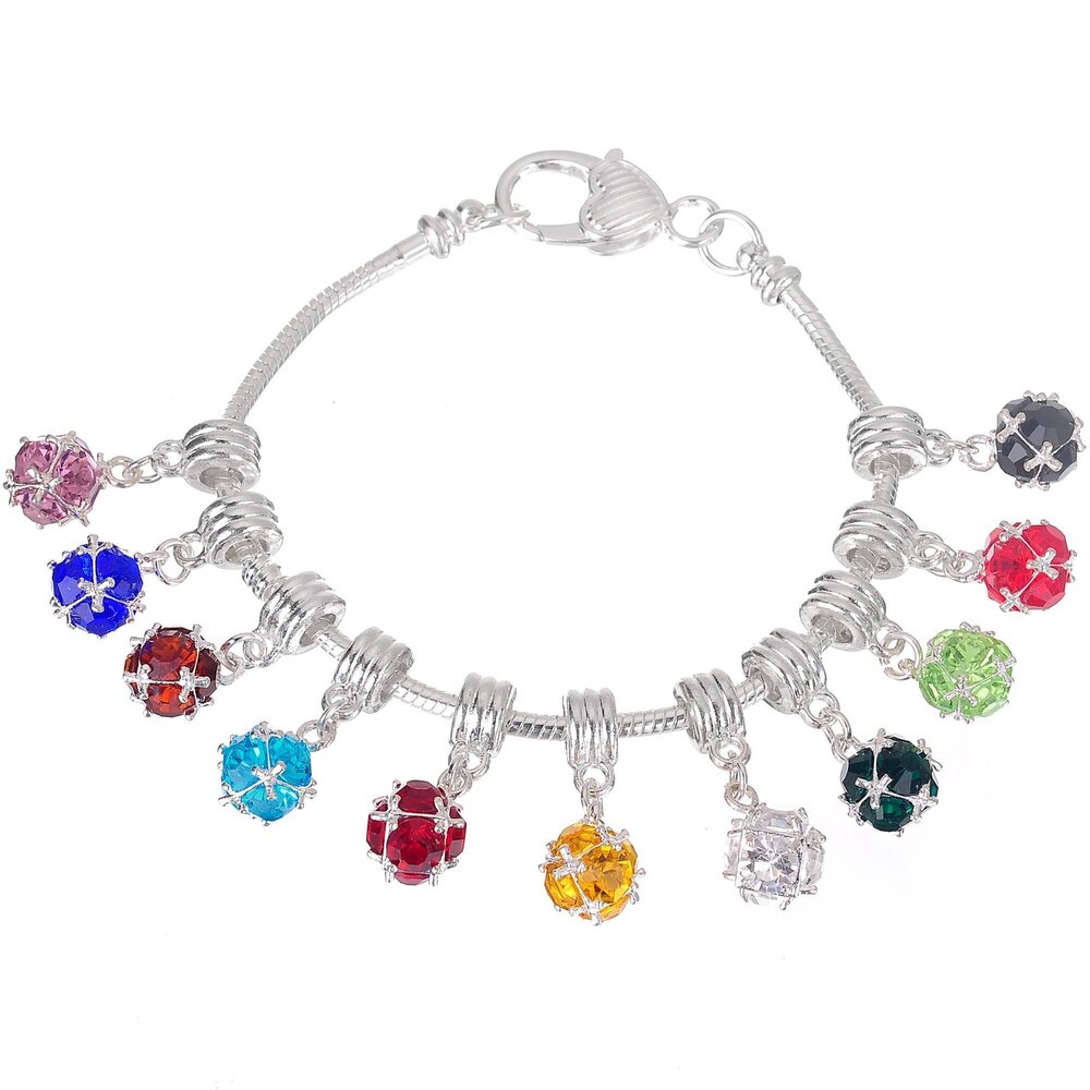 8141 Mixed Colors Crystal Ball Dangle Silver Charms for Bracelet Pendant